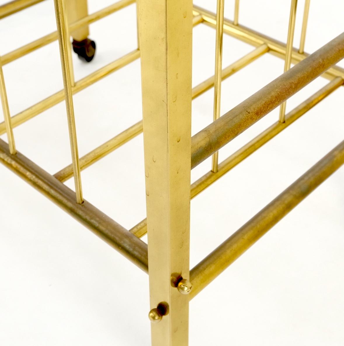 Solid Brass Tube Design Mid-Century Modern Magazine Stand on Casters In Good Condition For Sale In Rockaway, NJ