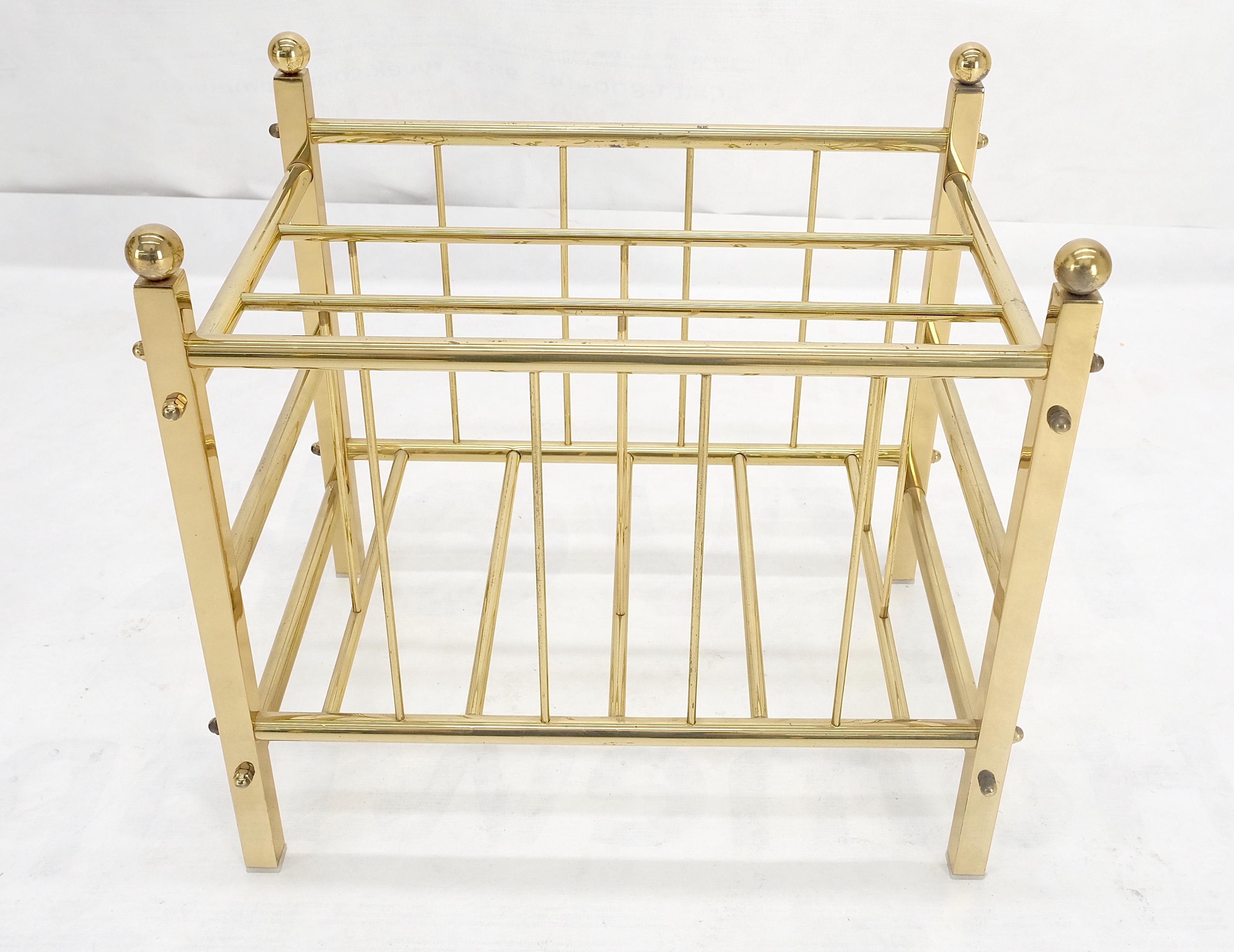 Solid Brass Tube Vintage Mid Century Modern Caddy Magazine Rack Ball Finial MINT For Sale 4