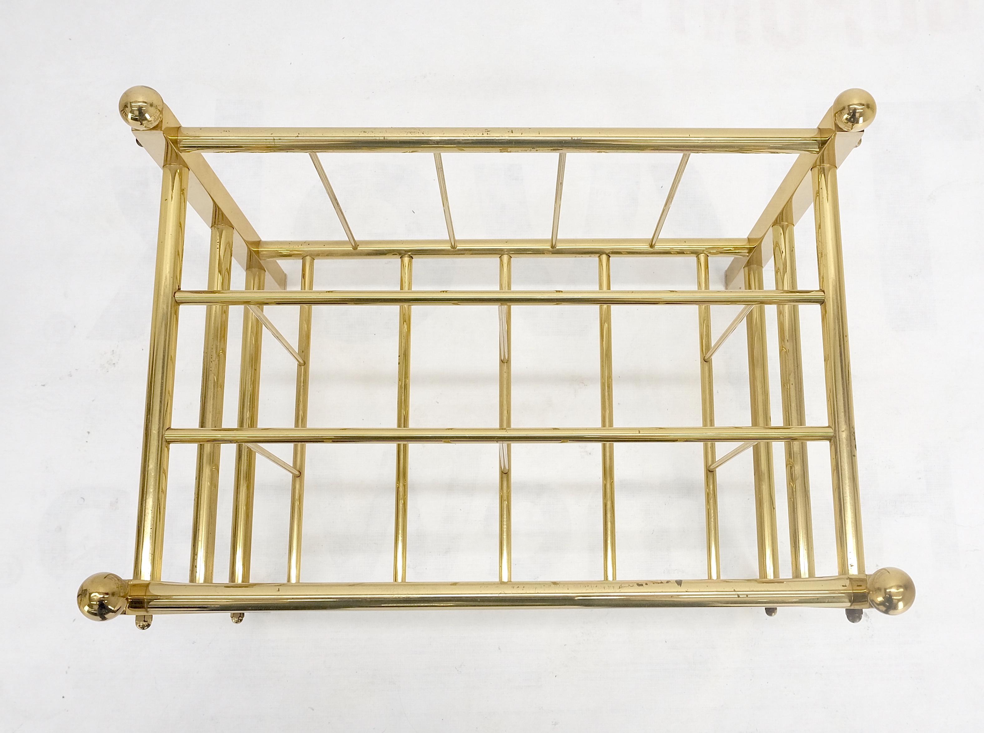 Solid Brass Tube Vintage Mid Century Modern Caddy Magazine Rack Ball Finial MINT For Sale 5