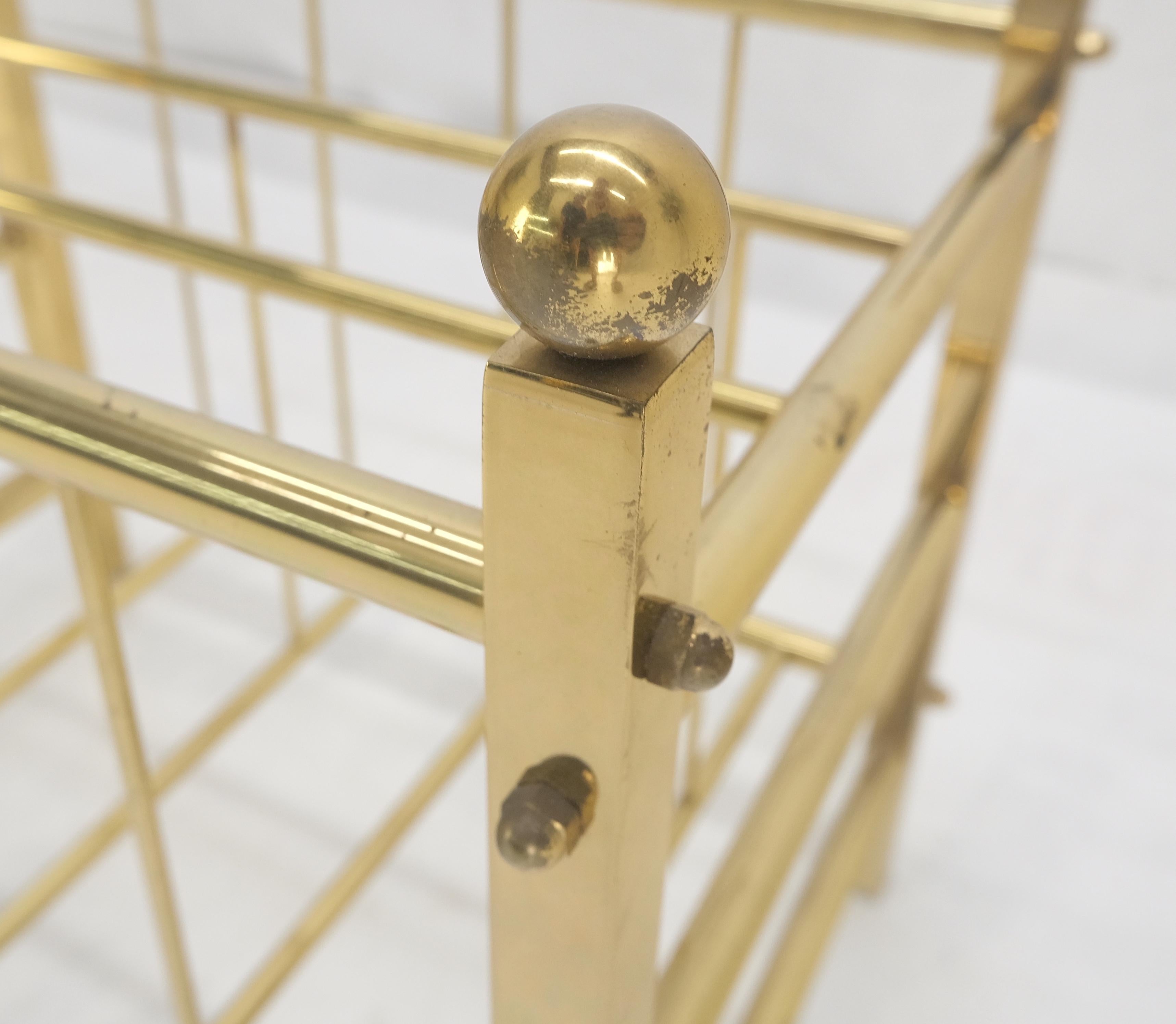 Solid Brass Tube Vintage Mid Century Modern Caddy Magazine Rack Ball Finial MINT For Sale 6