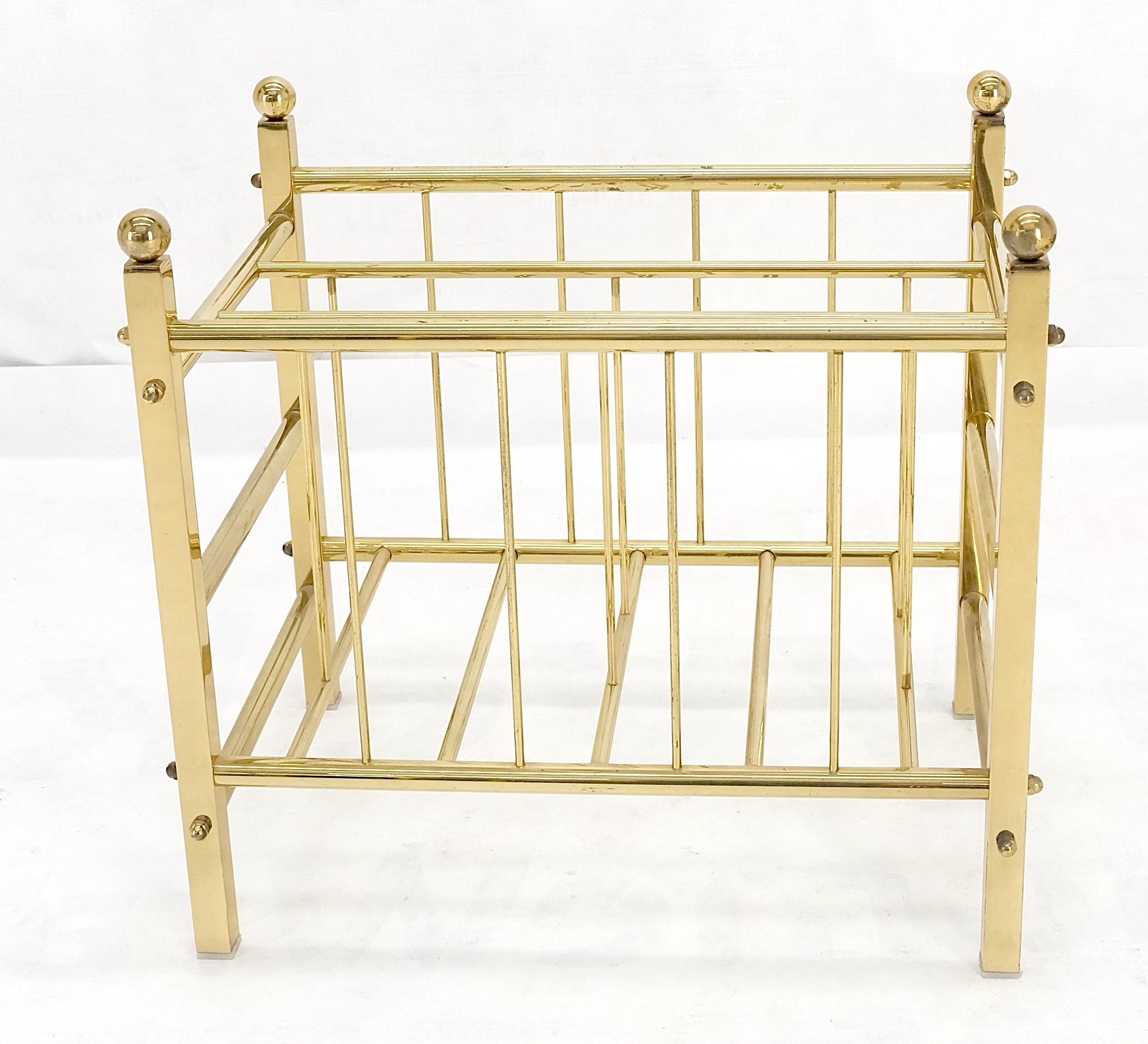 Solid Brass Tube Vintage Mid Century Modern Caddy Magazine Rack Ball Finial MINT!