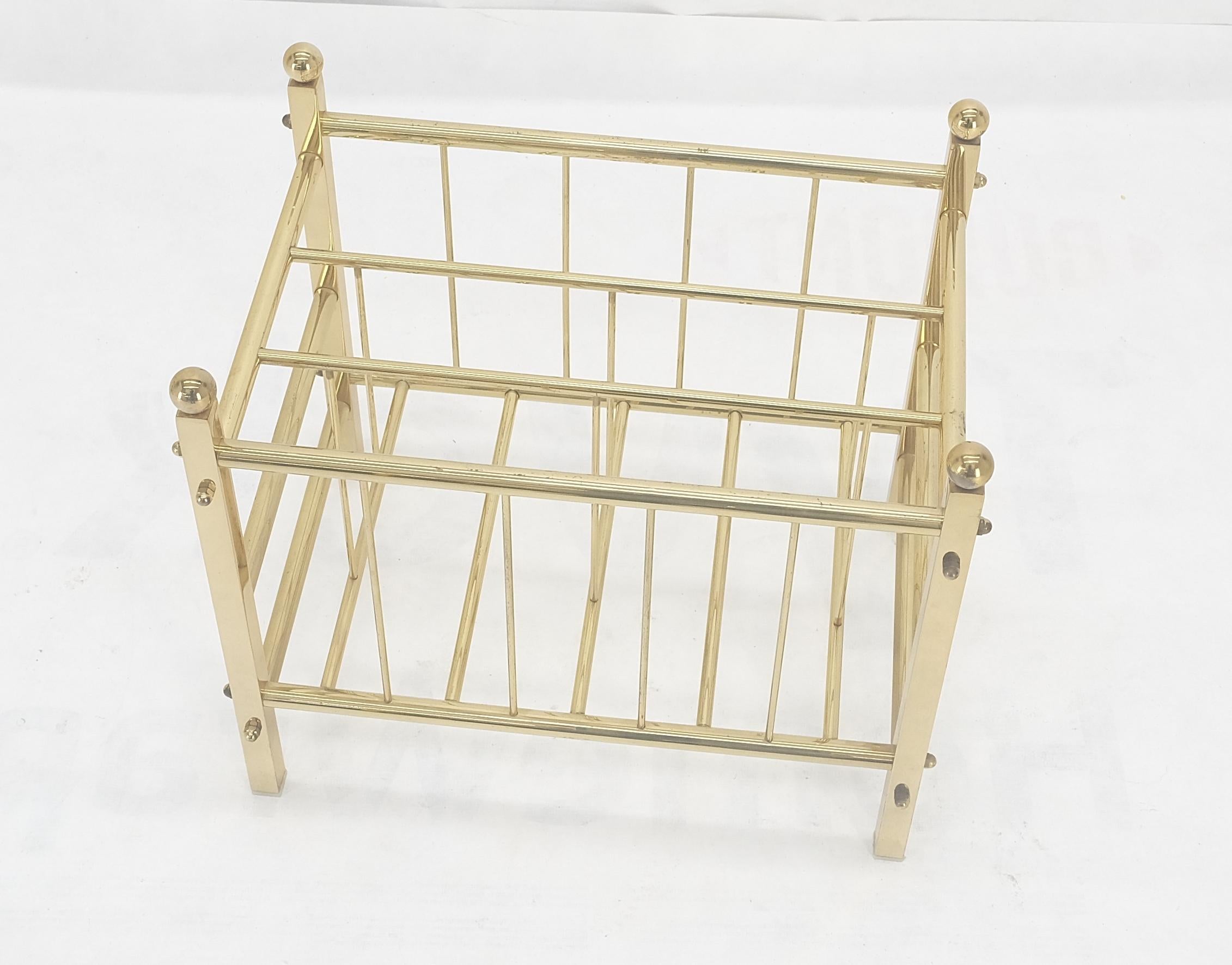 Mid-Century Modern Solid Brass Tube Vintage Mid Century Modern Caddy Magazine Rack Ball Finial MINT For Sale