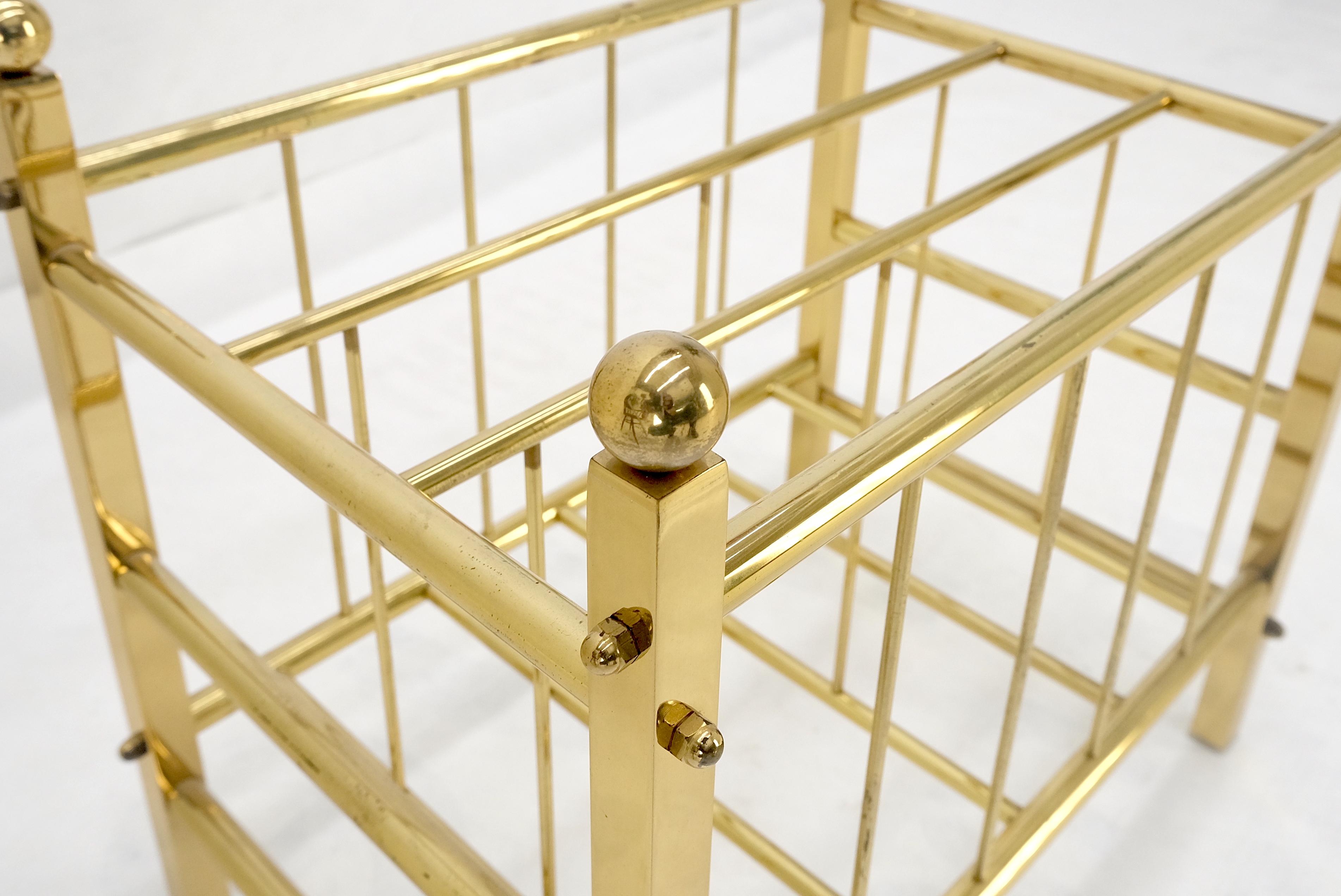Solid Brass Tube Vintage Mid Century Modern Caddy Magazine Rack Ball Finial MINT For Sale 2