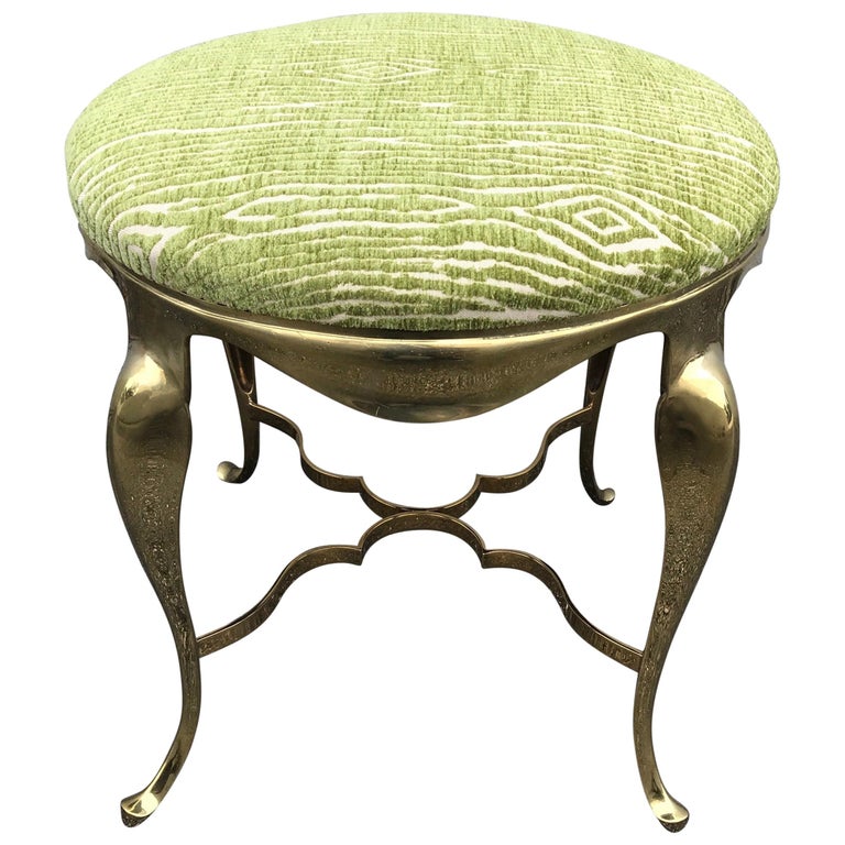 Solid Brass Vanity Stool With Cabriole, Brass Vanity Stool