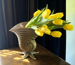 Solid Brass Vase Jardiniere in the Shape of a Shell resting on a Starfish
