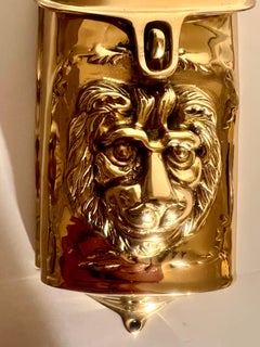 Solid Brass Vertical Mailbox with Repousse Lion - with Eye Hook for looking
