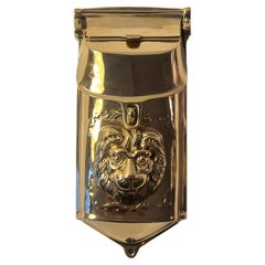 Solid Brass Vertical Mailbox with Repousse Lion - with Eye Hook for looking