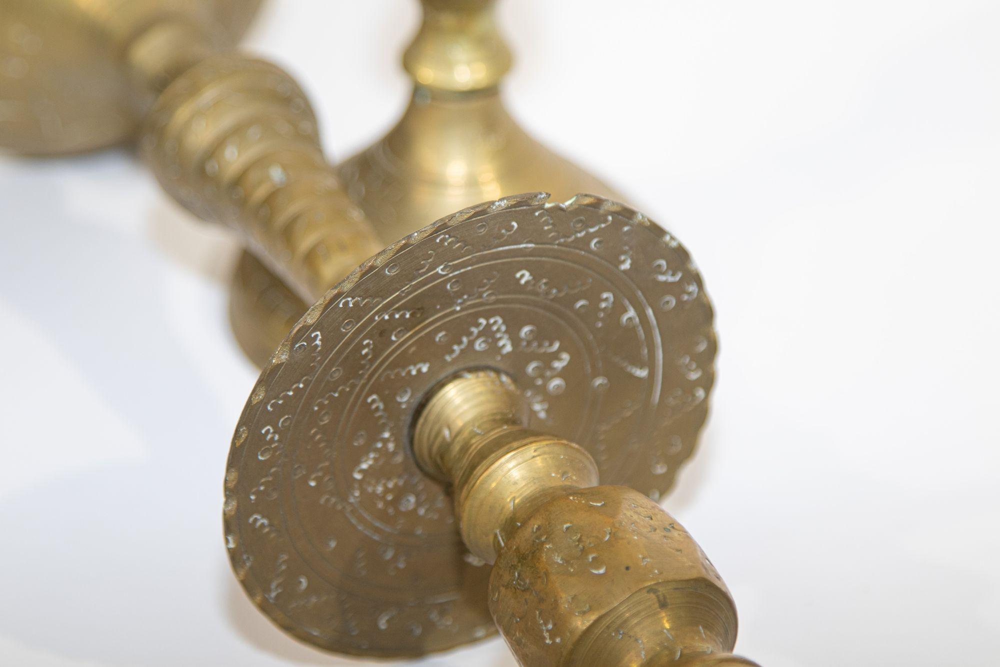 Solid Brass Vintage Moroccan Candle Holder a Pair 1950's For Sale 2