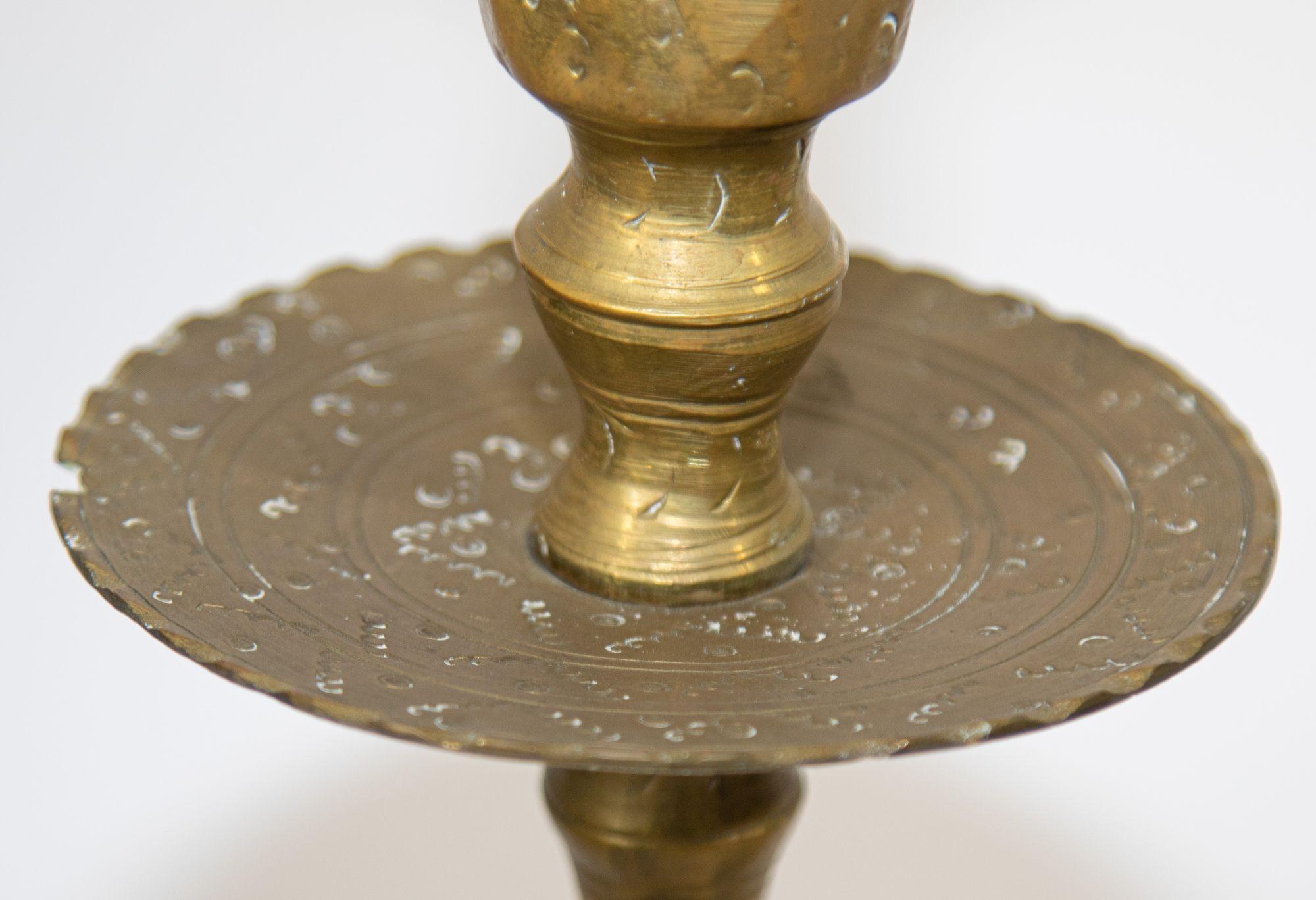 Cast Solid Brass Vintage Moroccan Candle Holder a Pair 1950's For Sale