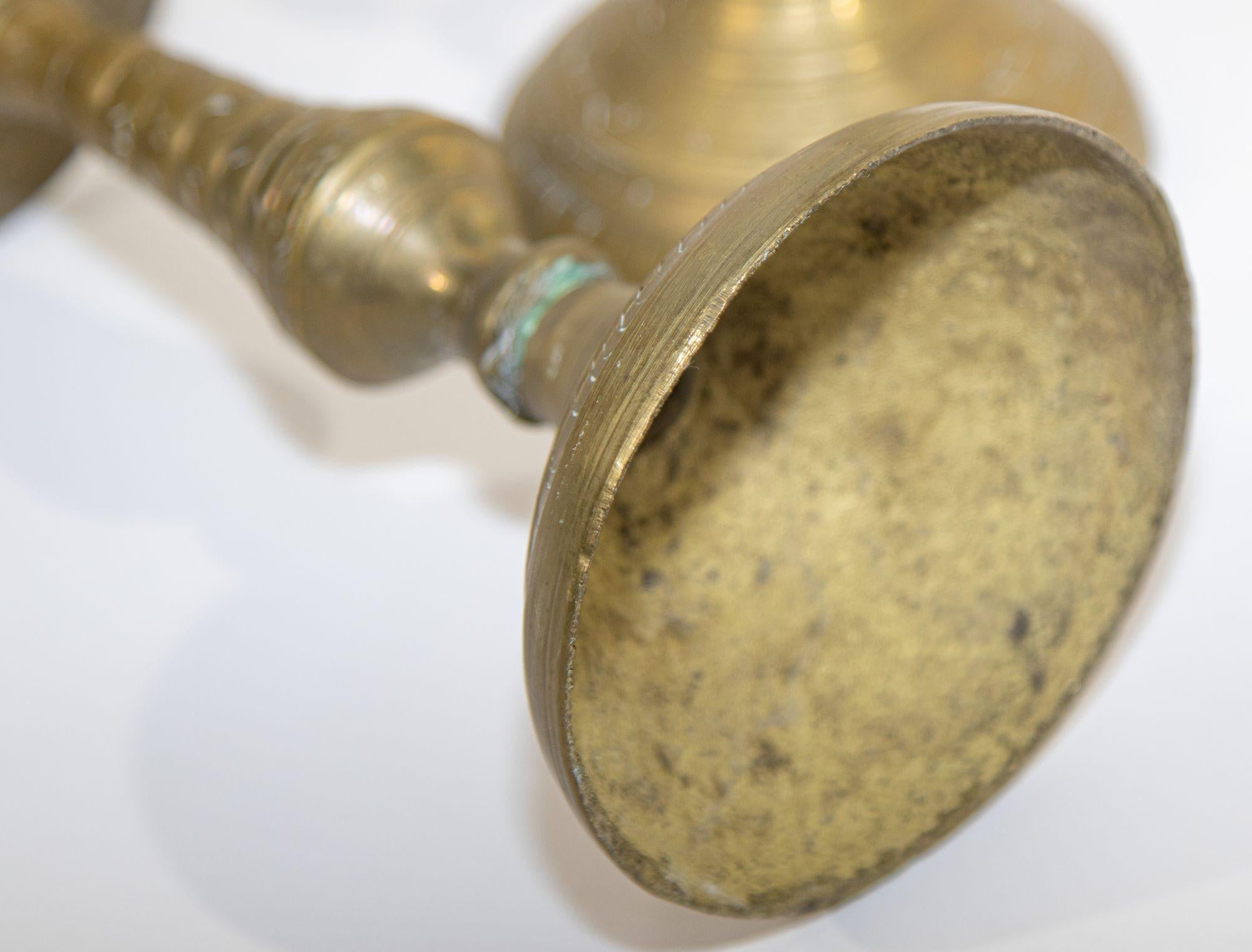 20th Century Solid Brass Vintage Moroccan Candle Holder a Pair 1950's For Sale