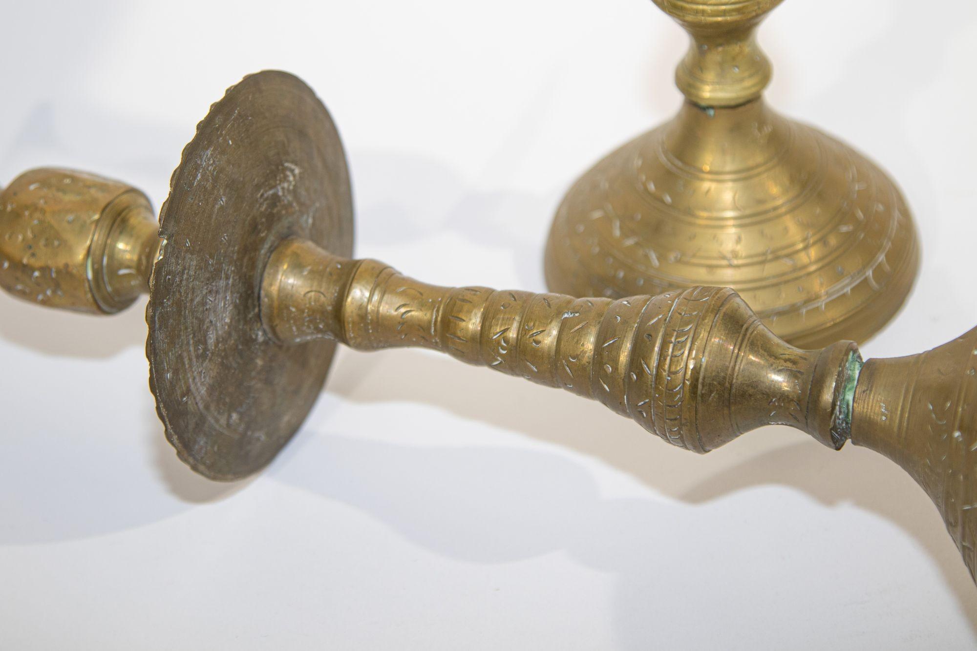 20th Century Solid Brass Vintage Moroccan Candle Holder a Pair 1950's For Sale