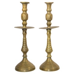 Solid Brass Retro Moroccan Candle Holder a Pair 1950's