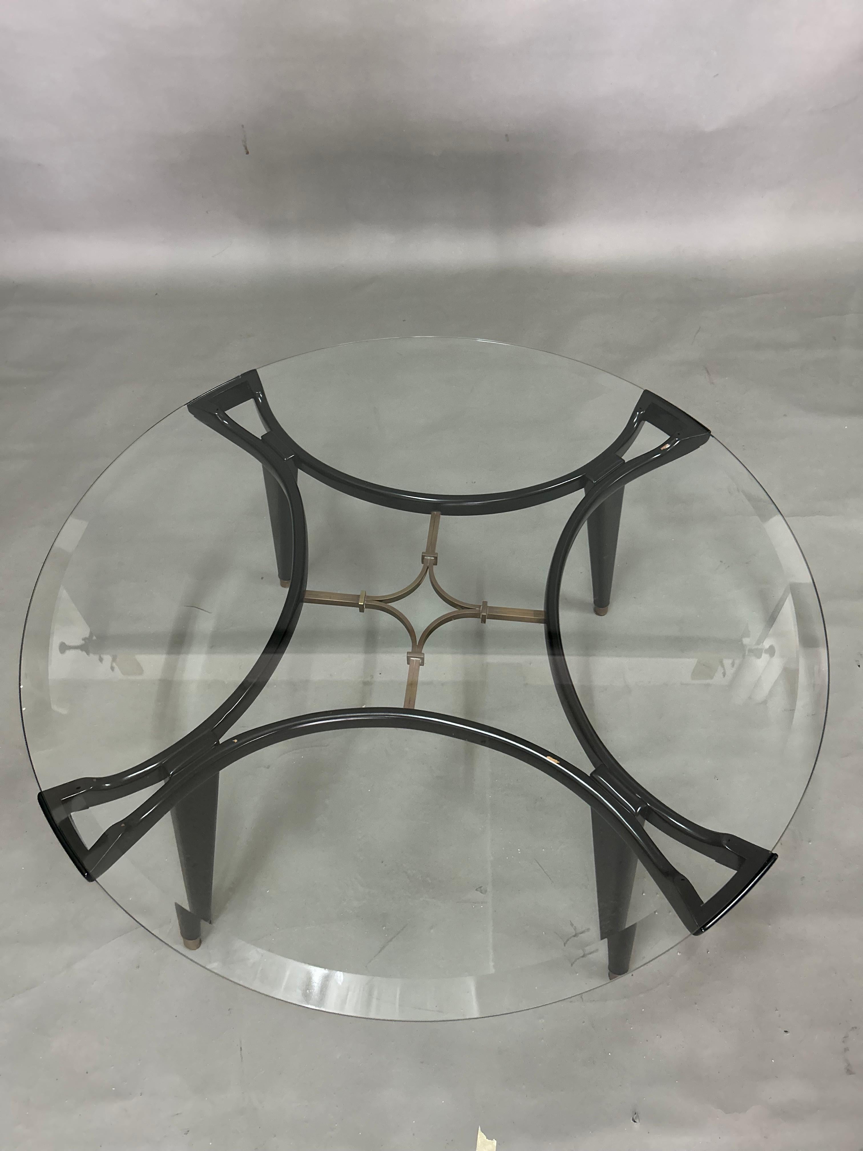 Mid-Century Modern Solid Brass Walnut Glass Table, by William Watting, Produced by Fristho, 1950s For Sale