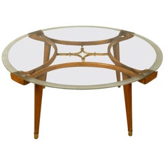 Mesa de latón macizo y cristal de nogal, de William Watting, fabricada por Fristho, años 50