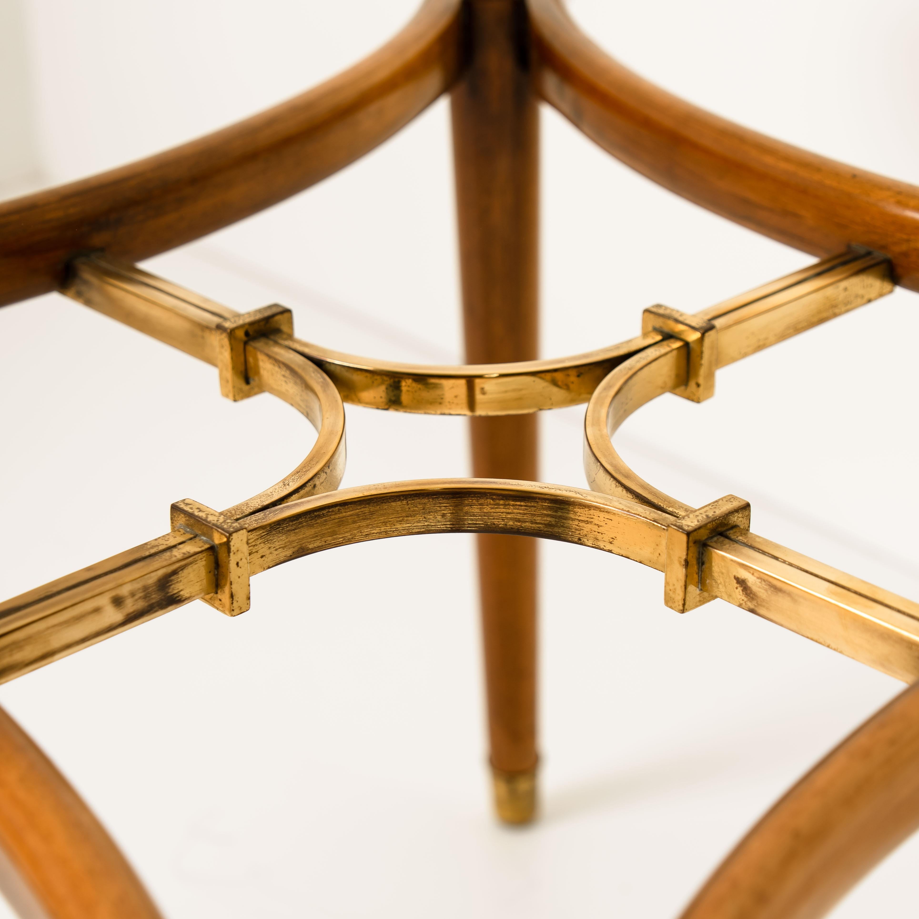 Mid-Century Modern Solid Brass Walnut Glass Table, by William Watting, Produced by Fristho, 1950s For Sale