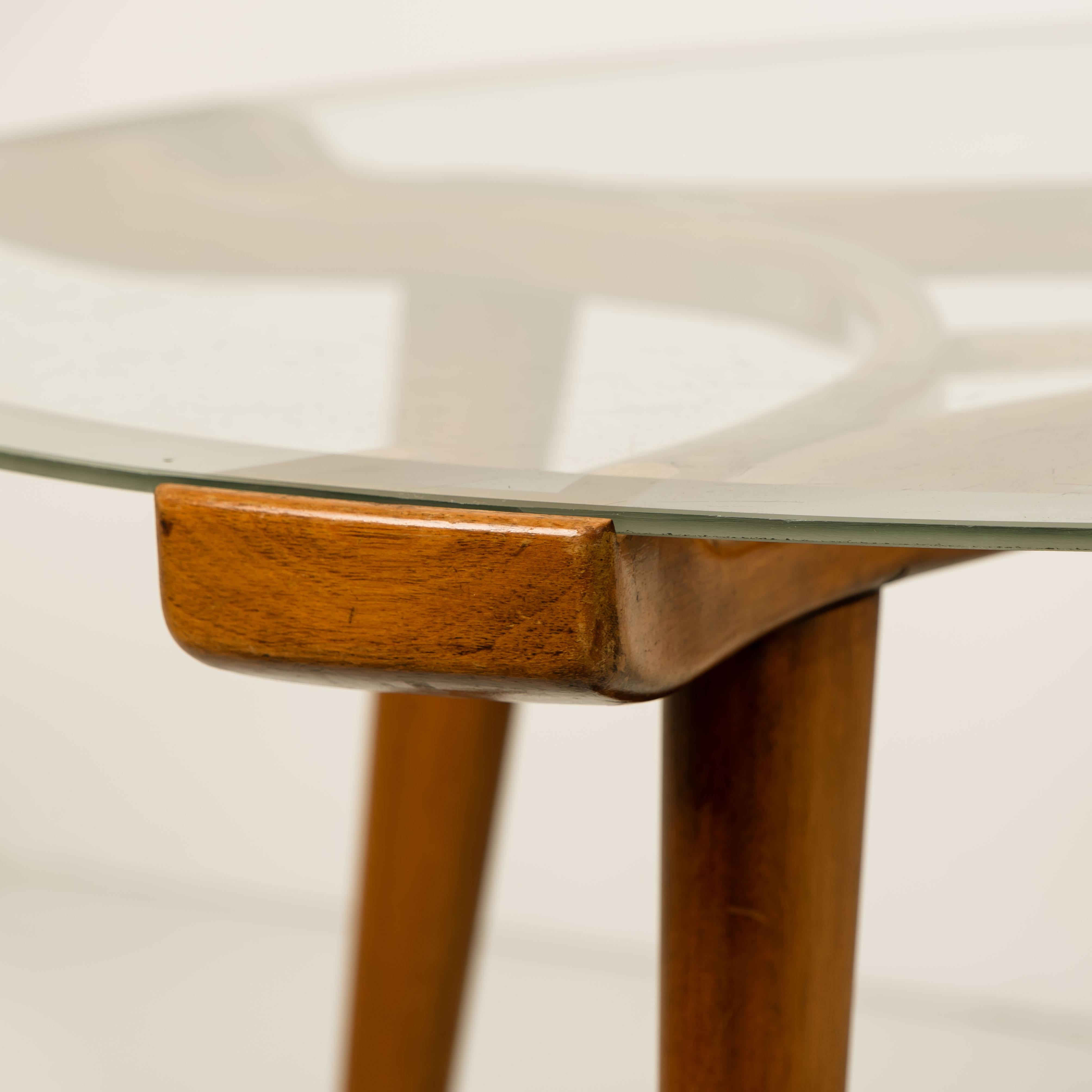 Solid Brass Walnut Glass Table, by William Watting, Produced by Fristho, 1950s For Sale 2