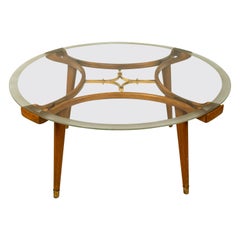 Table en laiton massif et verre en noyer, par William Watting, produite par Fristho, années 1950