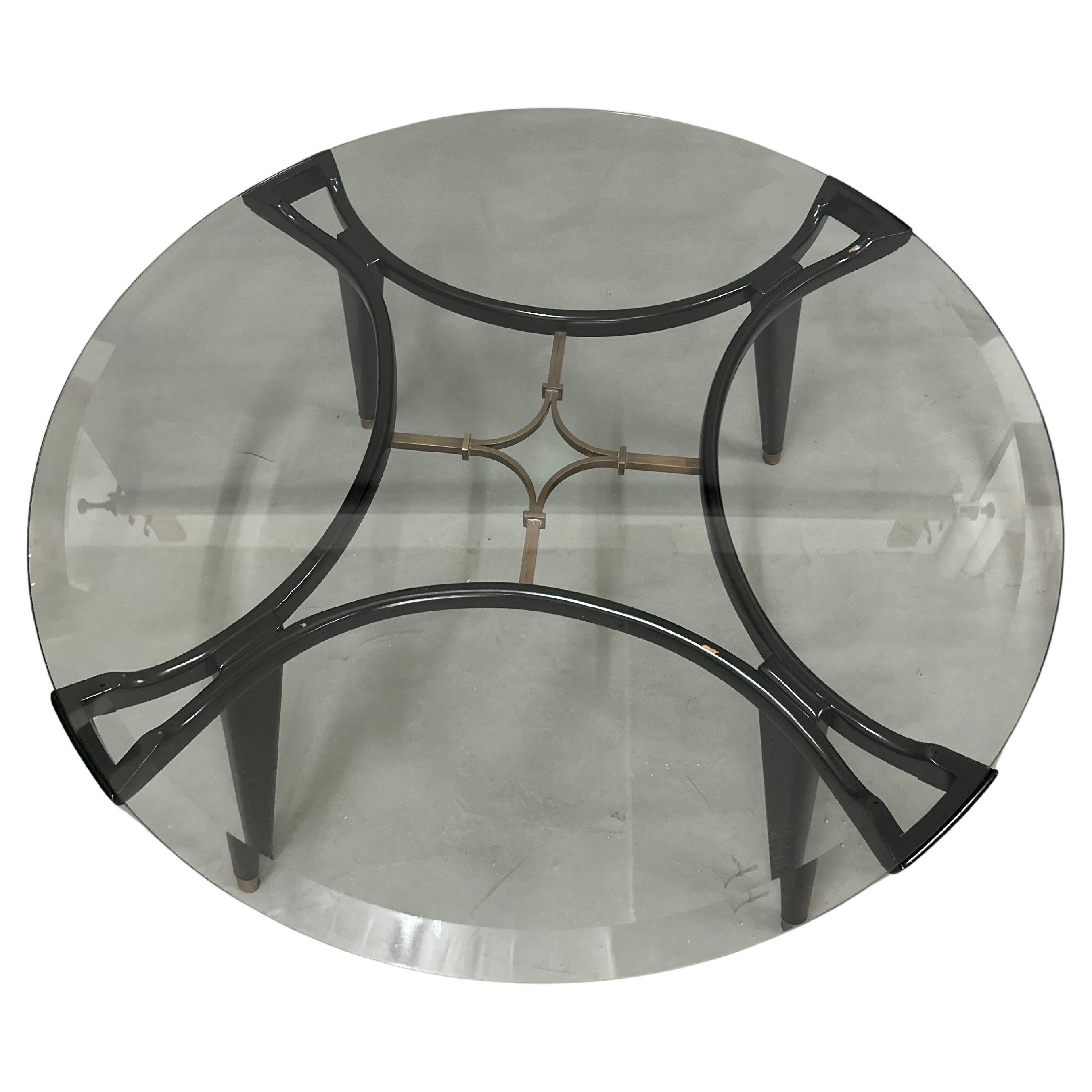 Solid Brass Walnut Glass Table, by William Watting, Produced by Fristho, 1950s For Sale