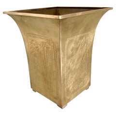 Solid Brass Waste Can with Asian Depictions on Four Sides