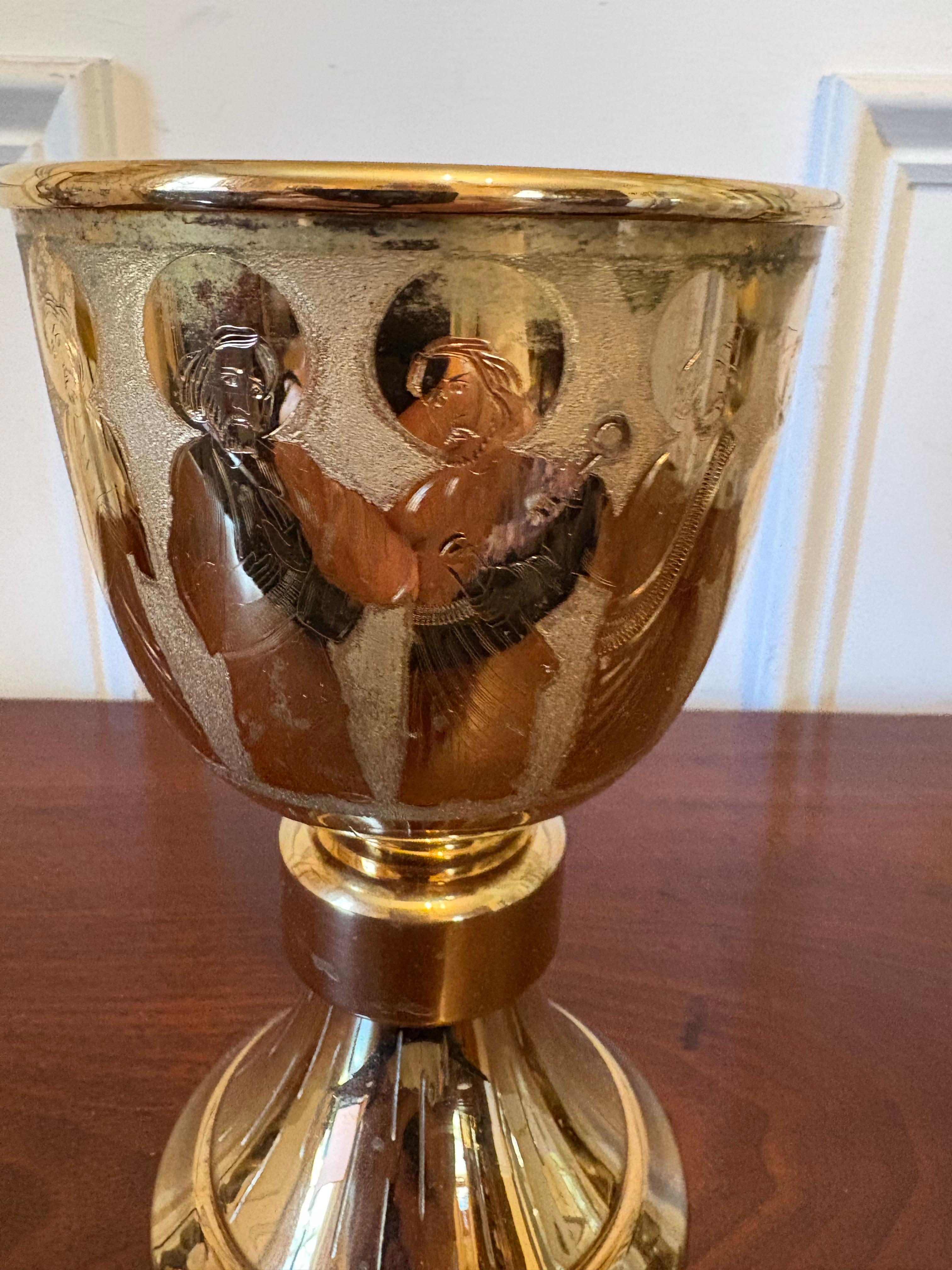 Solid Brass Wine Goblet or Chalice, Early 20th Century In Good Condition For Sale In Savannah, GA