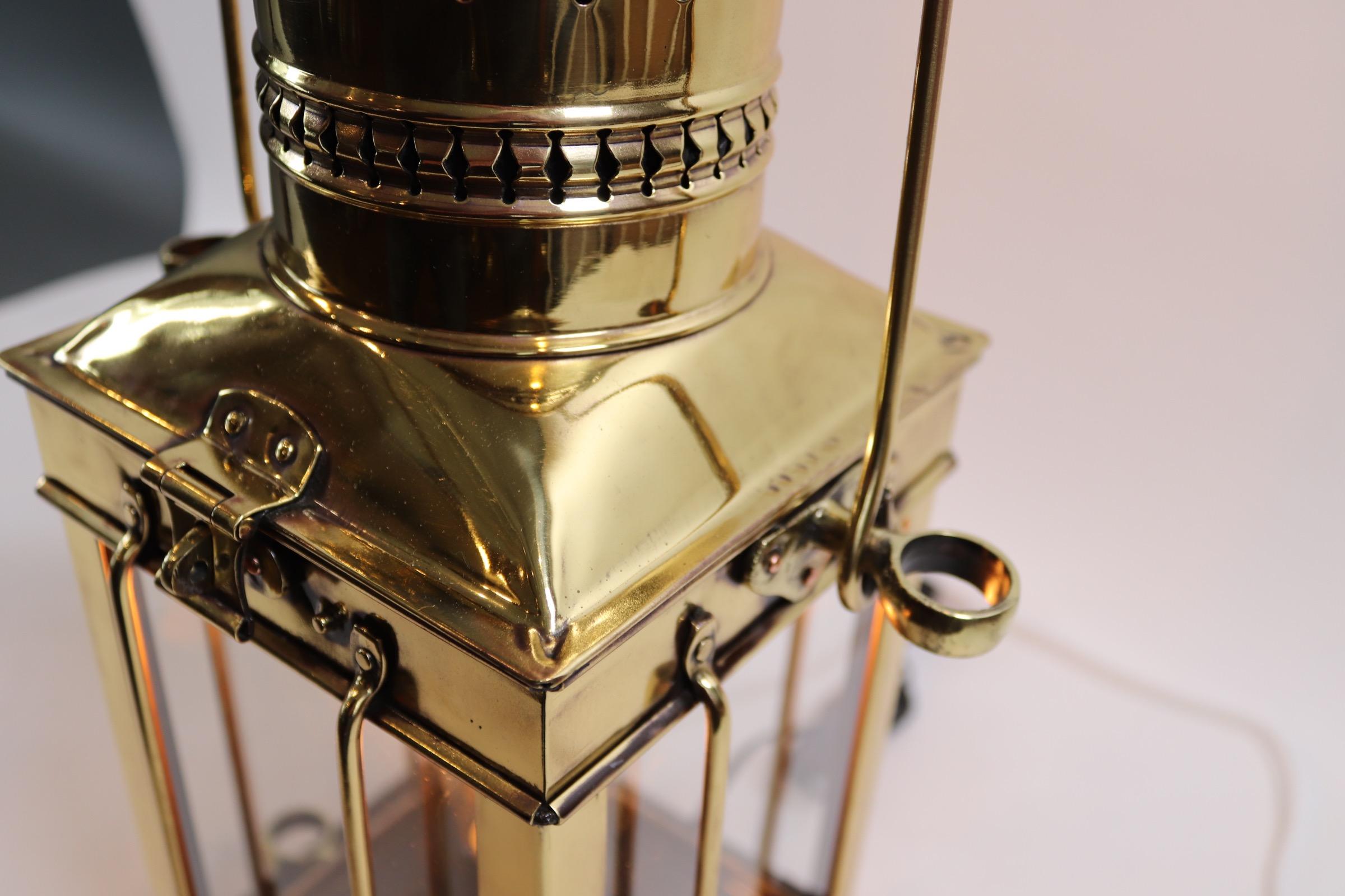Solid Brass Yacht Lantern by Davey of London In Good Condition In Norwell, MA