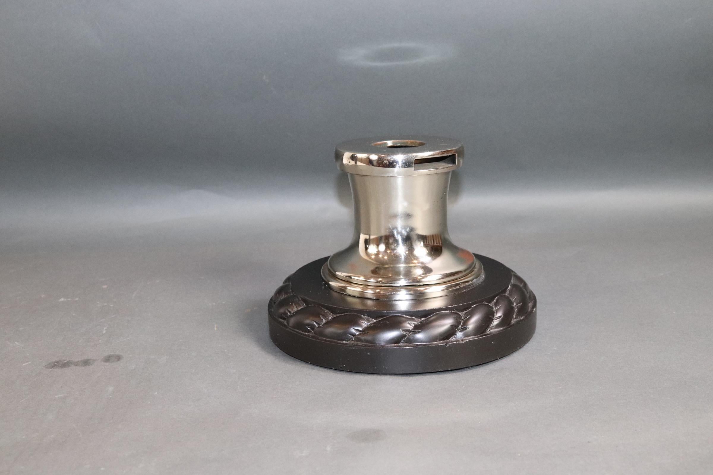Mid-20th Century Solid Brass Yacht Winch on Mahogany Base For Sale