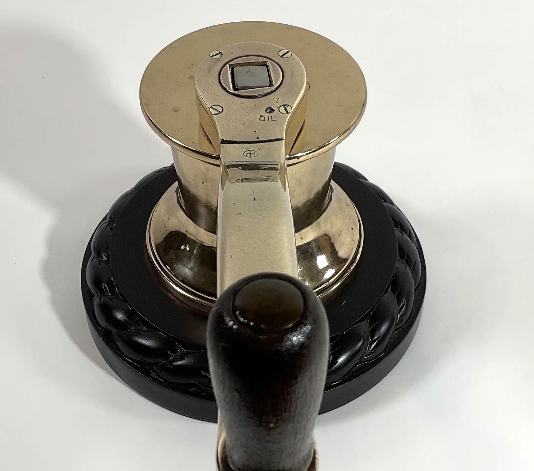 Solid Brass Yacht Winch on Mahogany Base For Sale 1