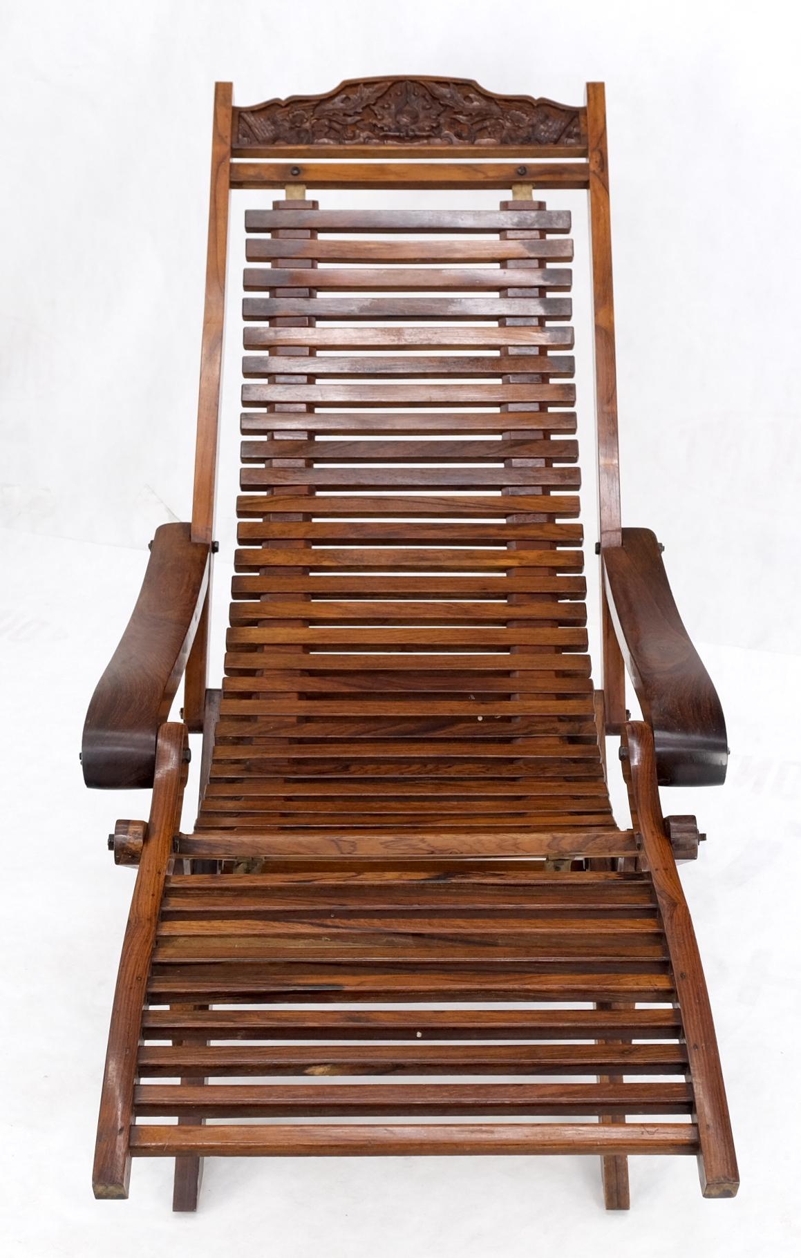 Solid Brazilian Rosewood Planks Adjustable Sling Chaise Lounge Chair Carved  For Sale 7