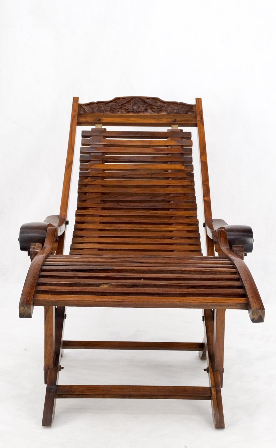 Solid Brazilian Rosewood Planks Adjustable Sling Chaise Lounge Chair Carved  For Sale 9