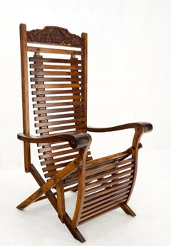 Solid Brazilian Rosewood Planks Adjustable Sling Chaise Lounge Chair Carved