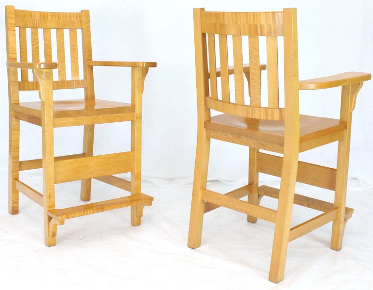 Solid Brid’sEye Maple High Pool Chairs Bar Stools For Sale at 1stDibs
