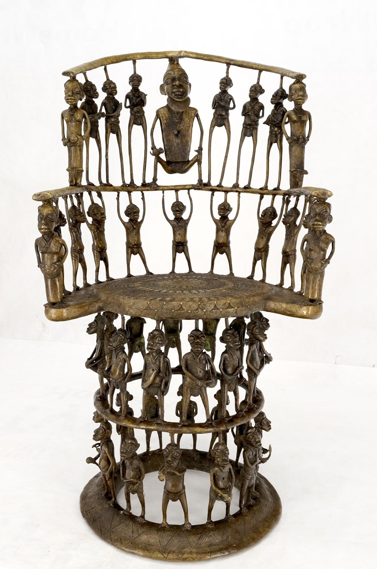 Solid Bronze 44 Figurines African Cameroon Bronze Figurative Throne Chair For Sale 4