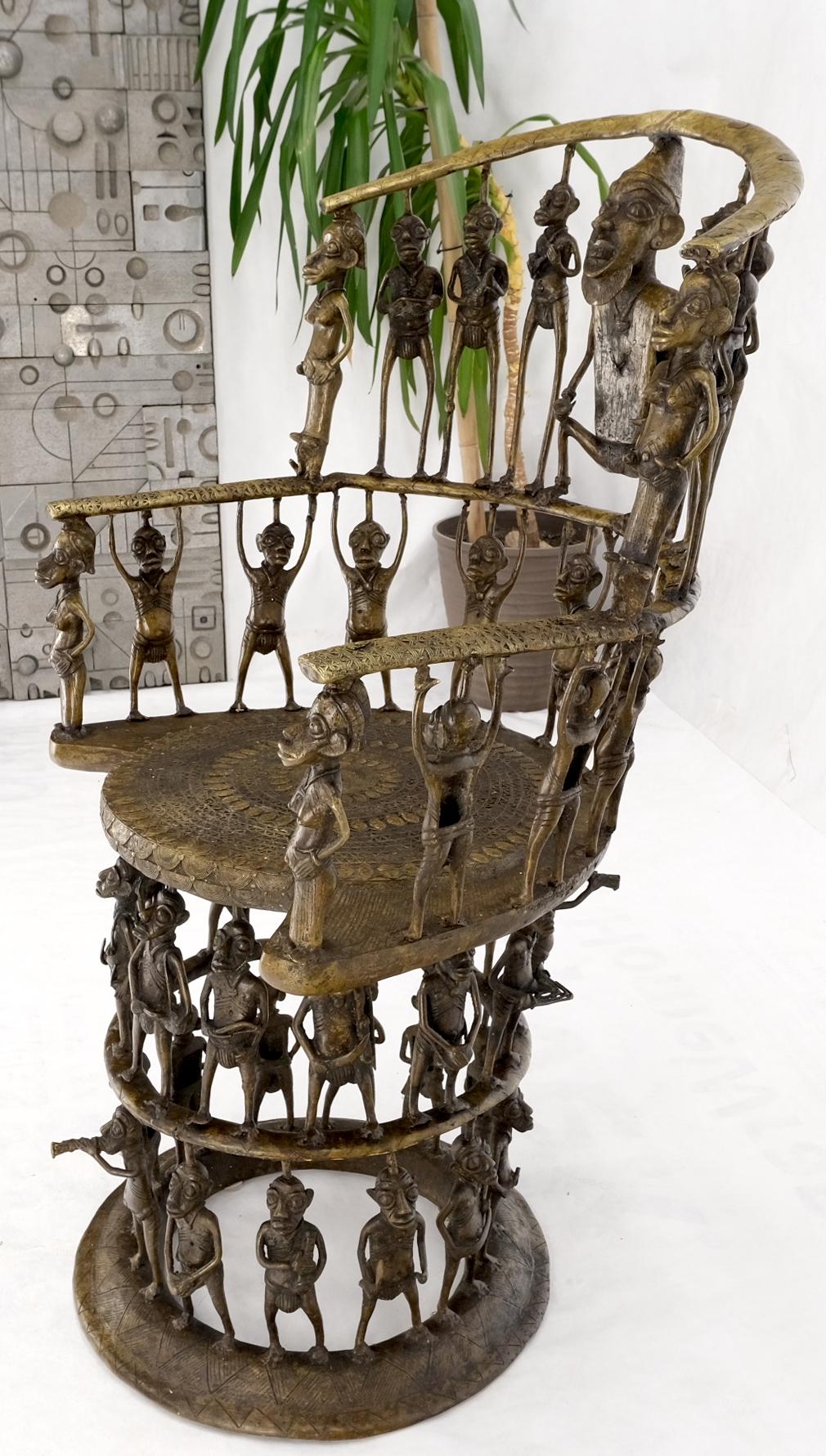 Solid Bronze 44 Figurines African Cameroon Bronze Figurative Throne Chair For Sale 5