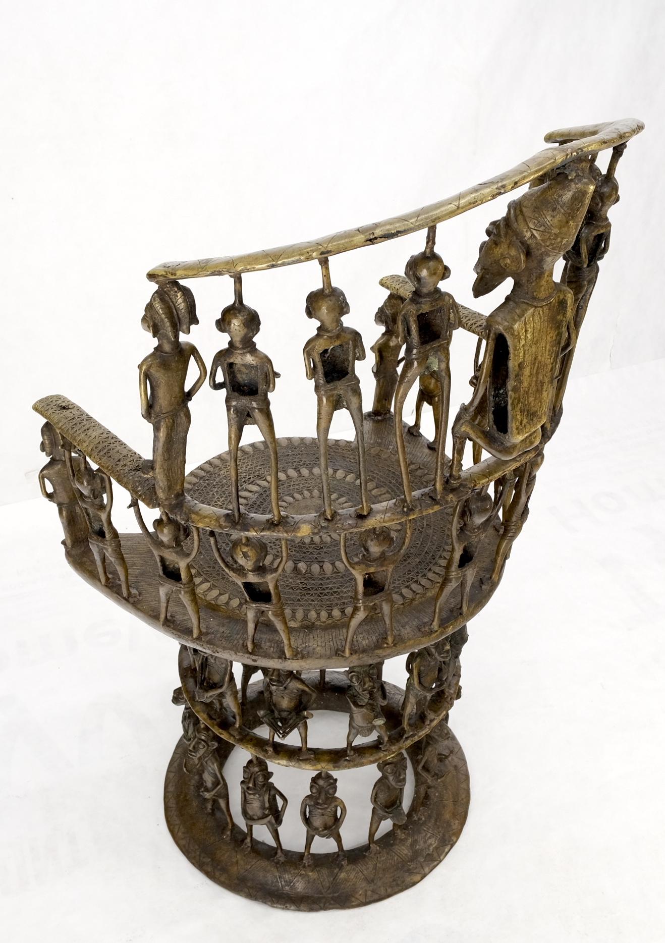 Solid Bronze 44 Figurines African Cameroon Bronze Figurative Throne Chair For Sale 8