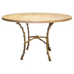 Vintage Solid Bronze and Faux Shagreen Center Table in the Style of Maison Bagues
