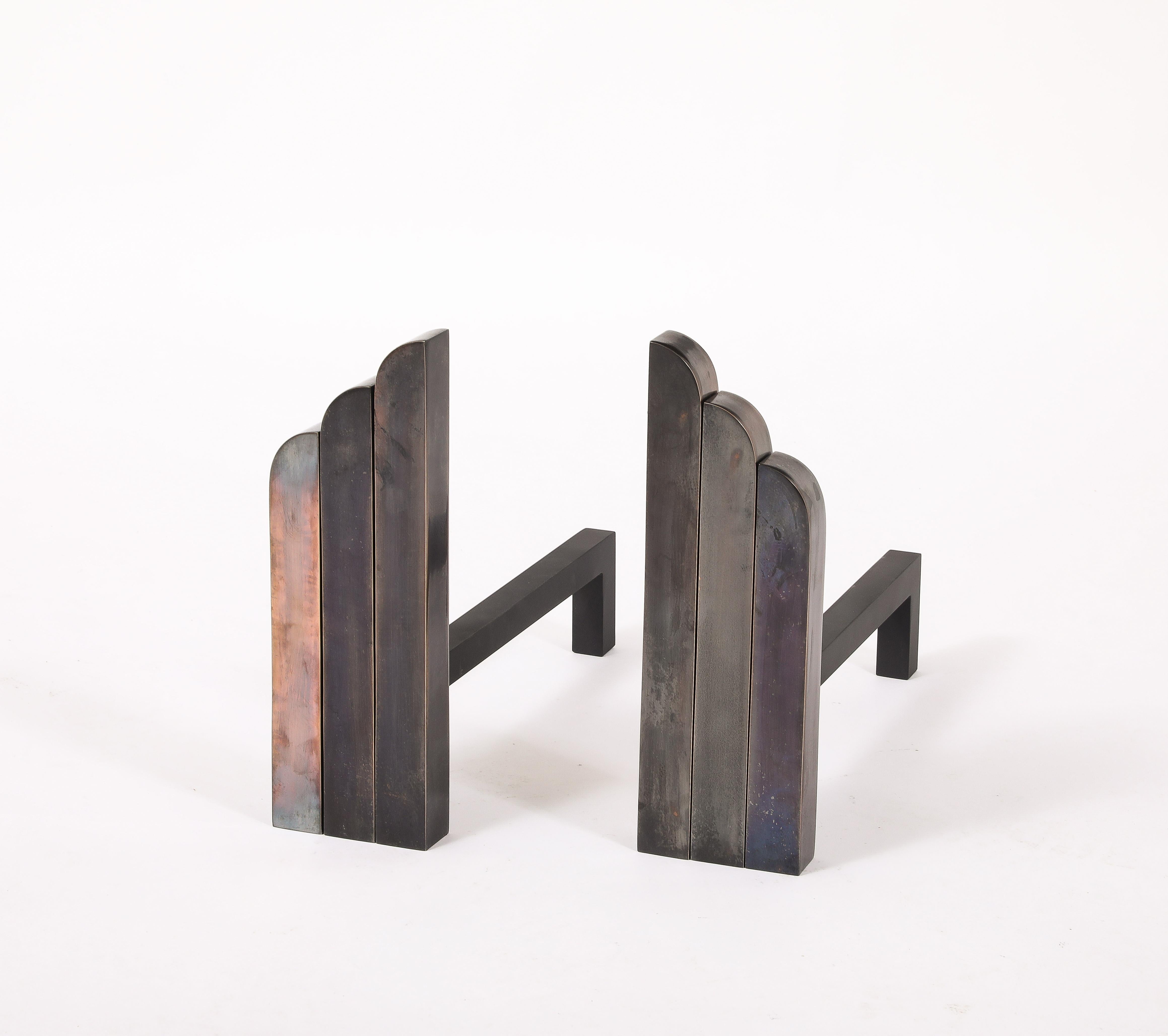 Morillos Art Decó de Bronce Macizo, Francia Años 50 Moderno de mediados de siglo en venta