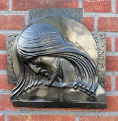 Solid Bronze Art Deco Wall Sculpture of Christ on the Cross w. Halo by S. Norga