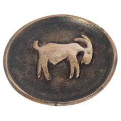 Solid Bronze Ashtray with Horse Pattern yellow color old patina