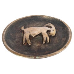 Solid Bronze Ashtray with Horse Pattern yellow color old patina