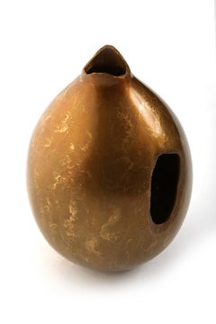 Solid Bronze "Aspen" Vase / Vessel with Organic Shape and Gold Patina, in Stock