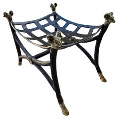Used Solid Bronze Bench With Neoclassical Rams Head  Hoof Feet & Custom Cushion