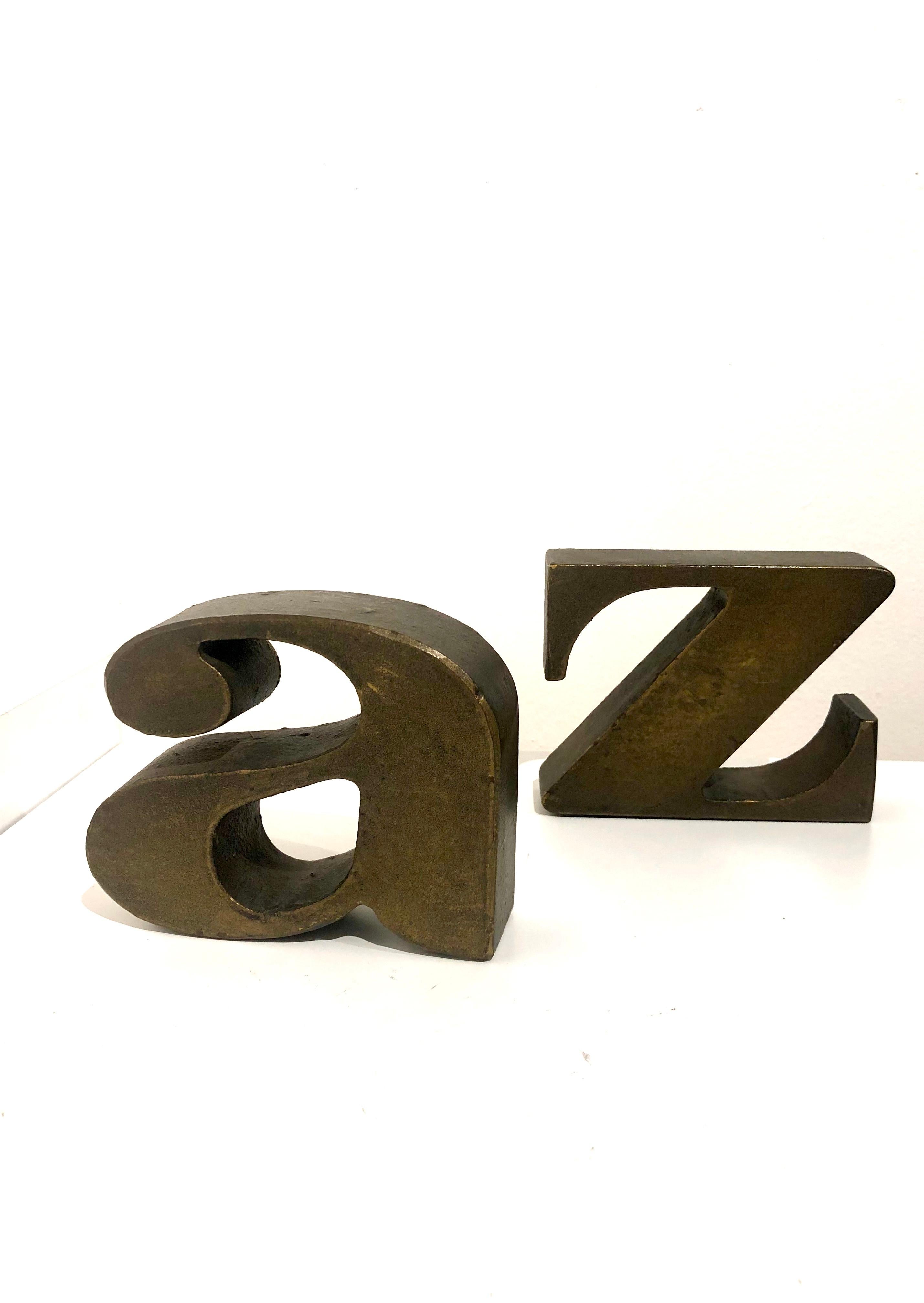 American Solid Bronze Bookends A to Z Attributed to Curtis Jere