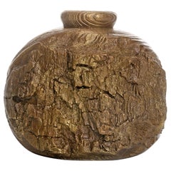 Solid Bronze "Cliff" Vase or Vessel with Wood Texture in Gold Patina, in Stock