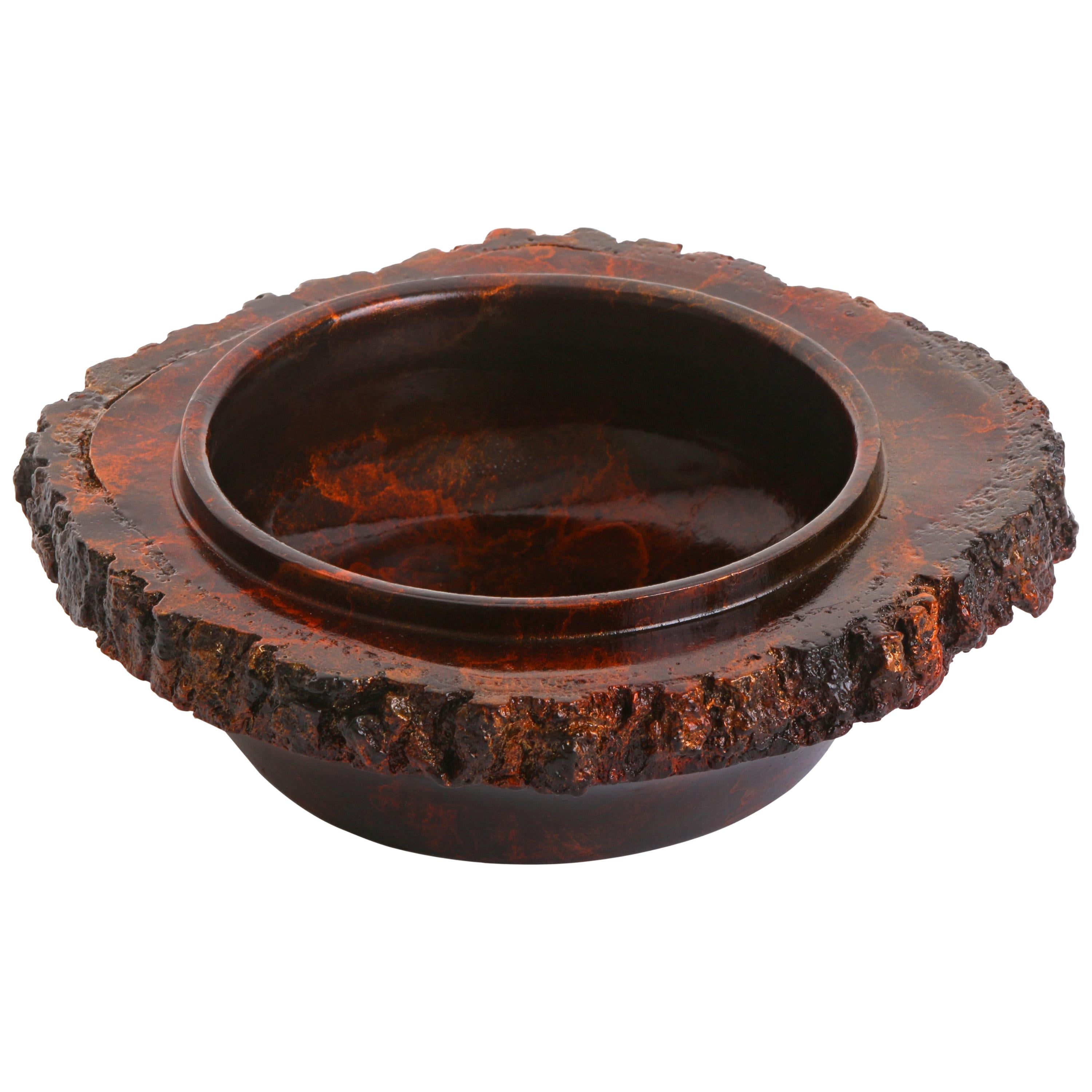 Solid Bronze "Ember" Bowl or Vessel with Natural Edge and Red Patina, in Stock For Sale