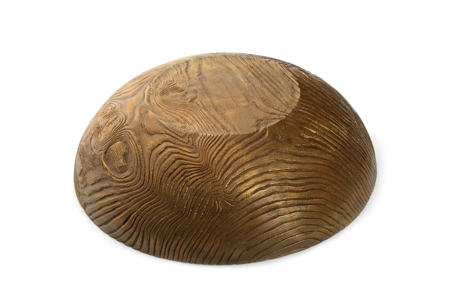 Solid Bronze Everest Bowl / Vessel with Wooden Texture and Golden Bronze Patina For Sale 1