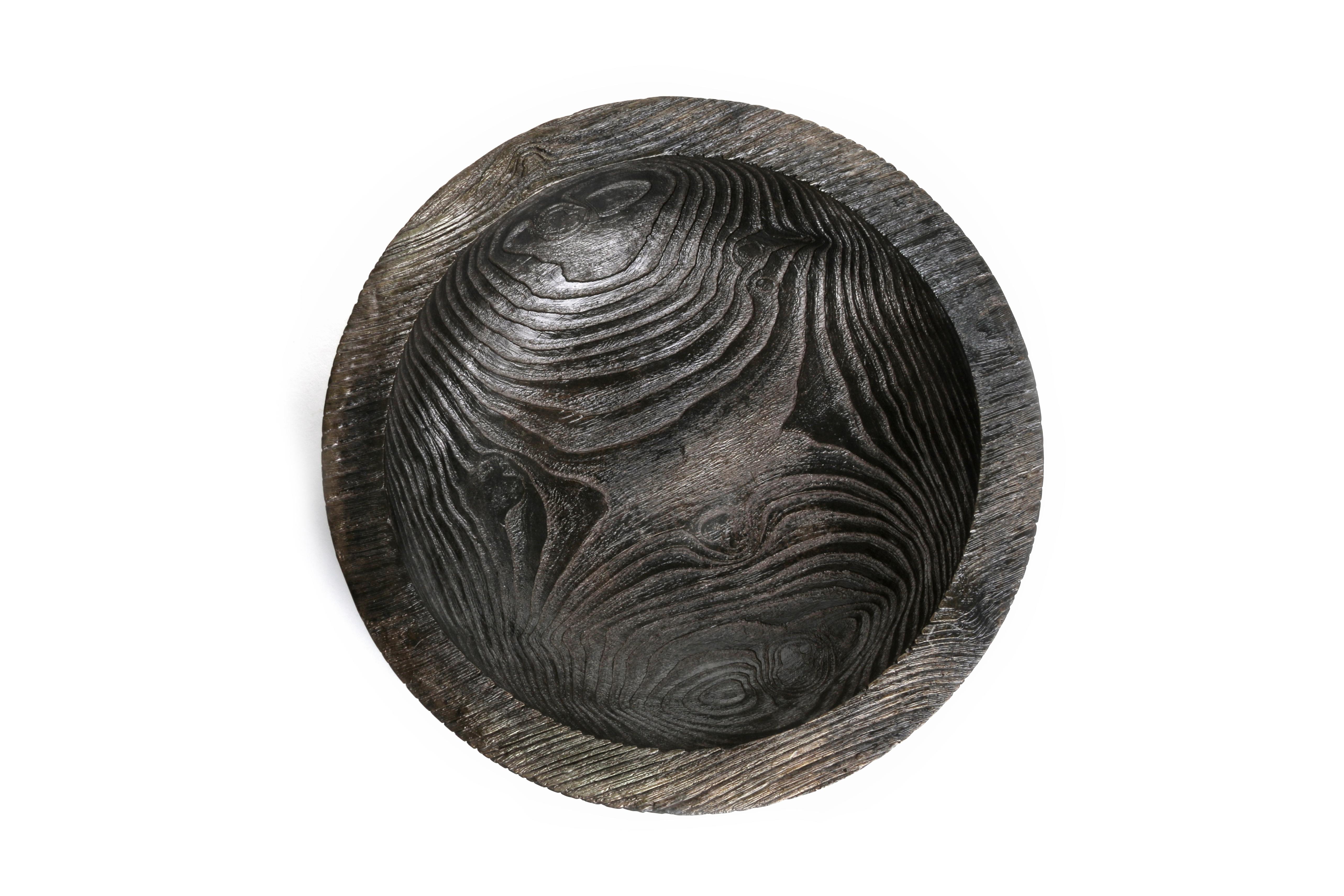 American Solid Bronze Everest Bowl / Vessel with Wooden Texture and Golden Bronze Patina For Sale