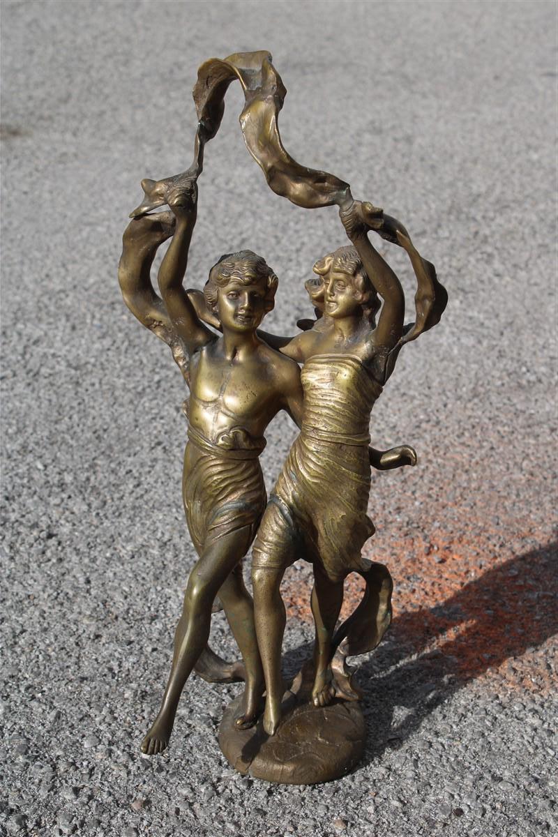 Solid Bronze Figurative Allegorical Art Nouveau with him and her Italy 1910 For Sale 9