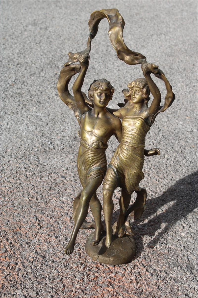 Italian Solid Bronze Figurative Allegorical Art Nouveau with him and her Italy 1910 For Sale