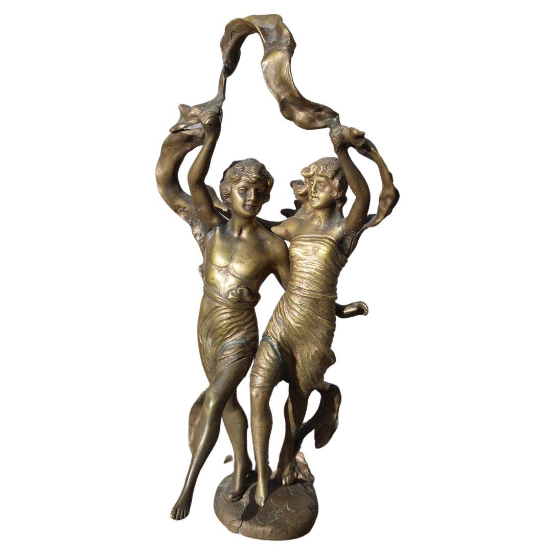 Solid Bronze Figurative Allegorical Art Nouveau with him and her Italy 1910 For Sale