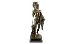 Solid Bronze Figurative Statue of a Warrior with a Spear on a Polished Marble